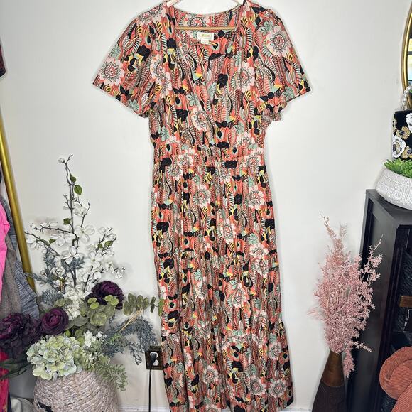ANTHROPOLOGIE x MAEVE Somerset Maxi Dress Pink Floral Cotton Poplin Sz XL {Z14} - Picture 3 of 6